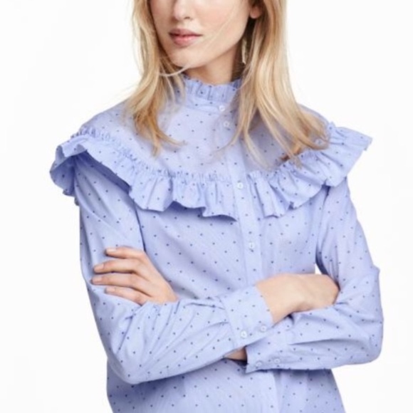 blue ruffle shirt